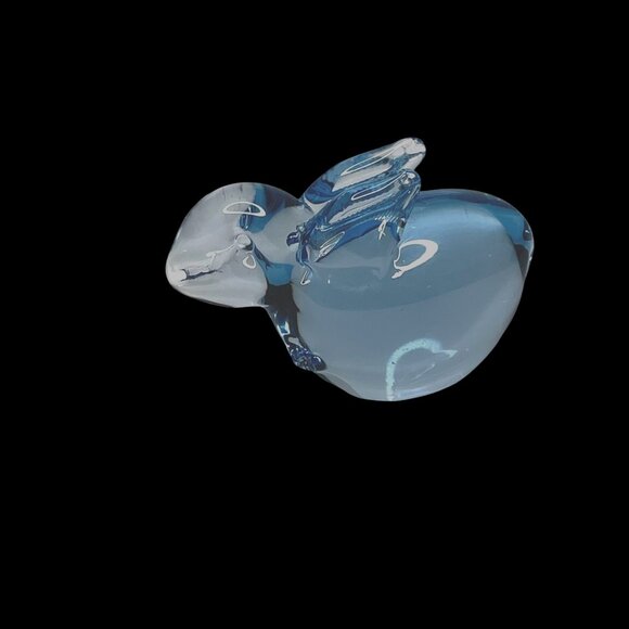 Unsigned small 3”  blue blown art glass bunny paperweight polished pontil bottom - Picture 1 of 4